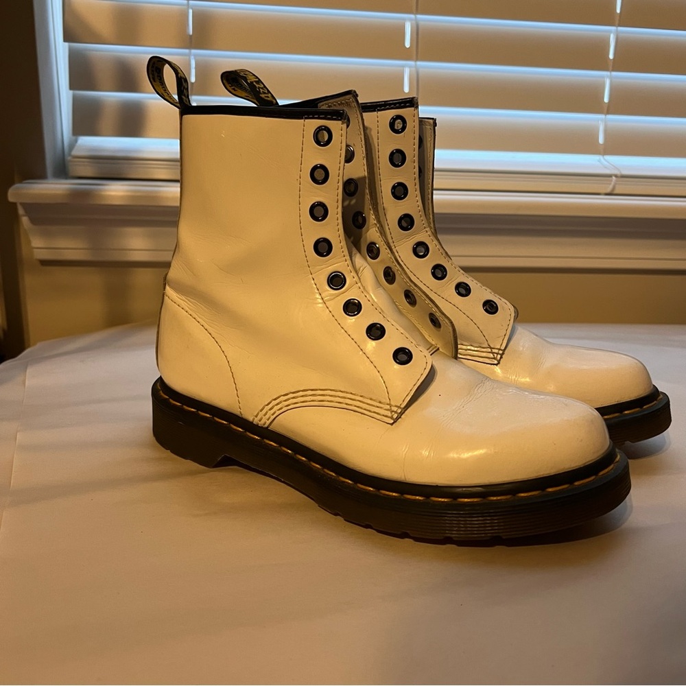 Dr. Martens White Leather Lace-Up Boots